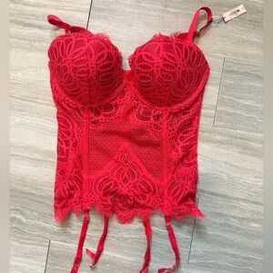 Victoria’s Secret Red Lace Bustier Corset Top with Garter Straps